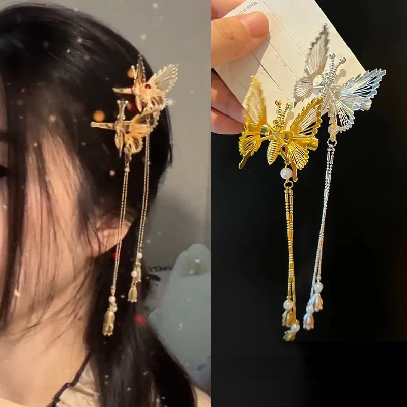 

Moving Butterfly Tassel Hairpin Girl Retro Sweet Fairy Hairclips Side Clip Hair Tie Korean Fashion Hair Accessories