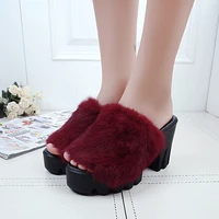 zapados mujer 2021 fur slippers ladies sexy super high heels sandals party designer autumn platform plush casual female shoes