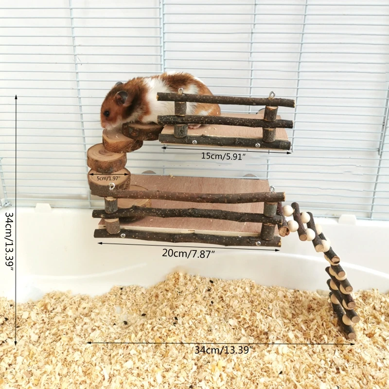 Hamster Wood Playground Activity Platform with Wooden Ladder Stairs Chew Toy Natural Hideout for Rat Gerbil Small Animal |