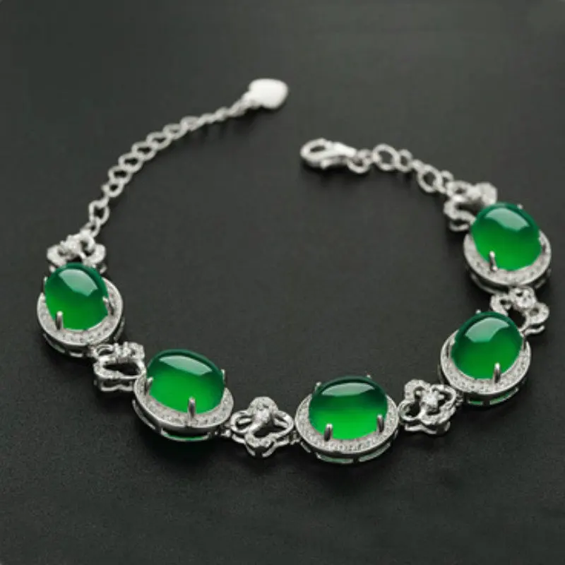 

Женский браслет из серебра 925 пробы с натуральным нефритом И халцедоном