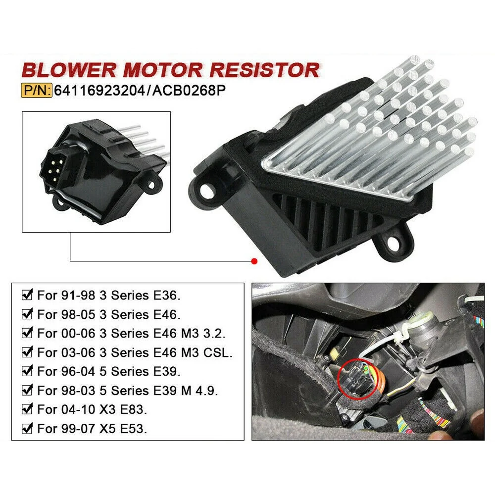 

Heater Blower Motor Resistor for -BMW E46 E39 X5 X3 1997-2006 64116923204 64116929486 64118385549