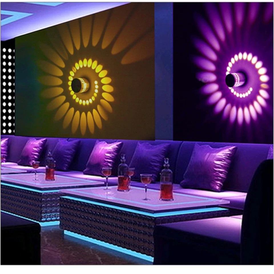 Фото 2 шт. RGB LED-светильники для стен с эффектом спиральных отверстий, настенные светильники с пультом дистанционного управления, разноцветные бра для вечеринок, баров, KTV, домашнего декора №4