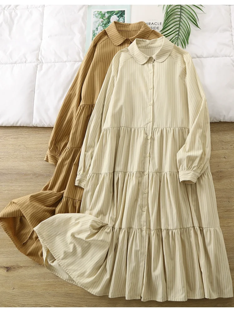 Lamtrip полосатое однобортное платье с воротником Питера Пэна и длинными рукавами