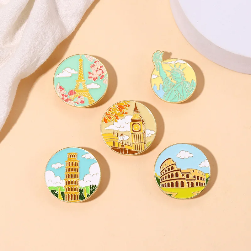 

Round Shaped Tourist Destination Scenery Photo With Lacquer Enamel Pin Cartoon Brooch Lapel Badges Jewelry Gift Funny Cute