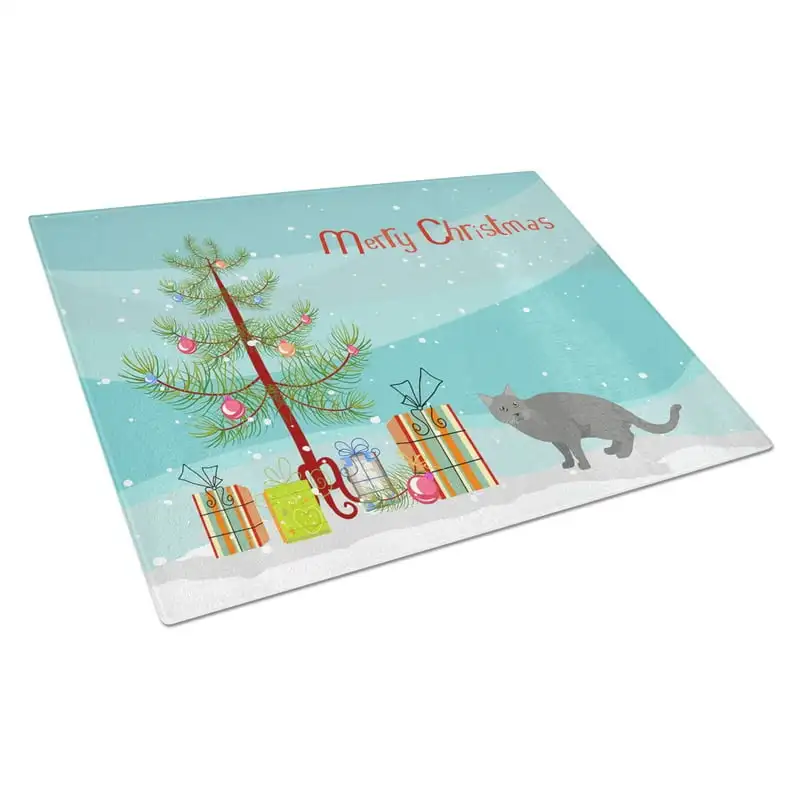 

Treasures CK4582LCB Chartreux No.1 Cat Merry Christmas Glass Cutting Board - Large