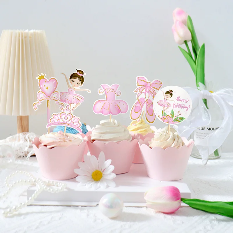 Креативное розовое украшение для торта в виде балерины девочек белый воздушный