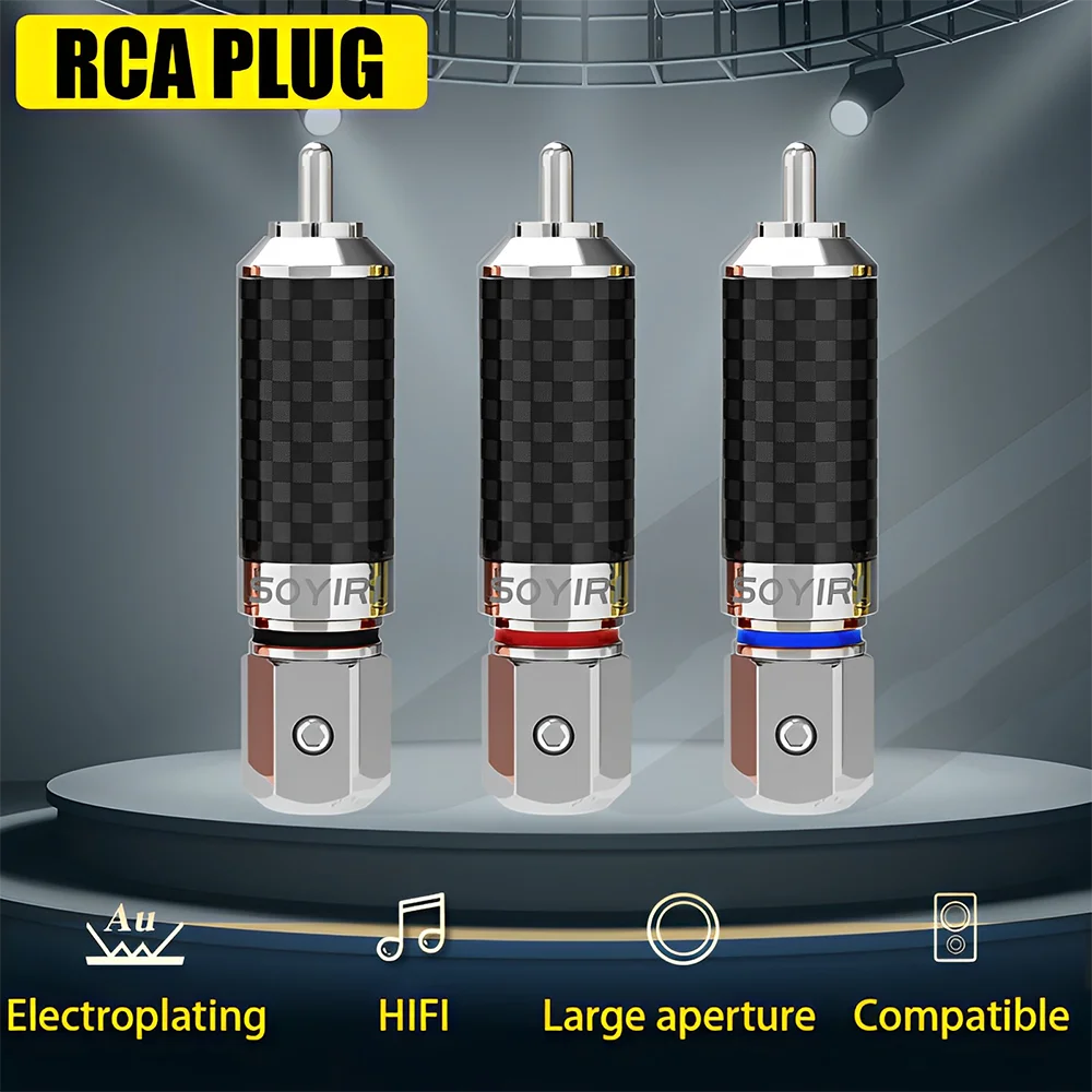 

RCA Plug Connector Male Carbon Fiber Rhodium-plated Solder-free Self-locking RCA Jack Pure Copper Conductor