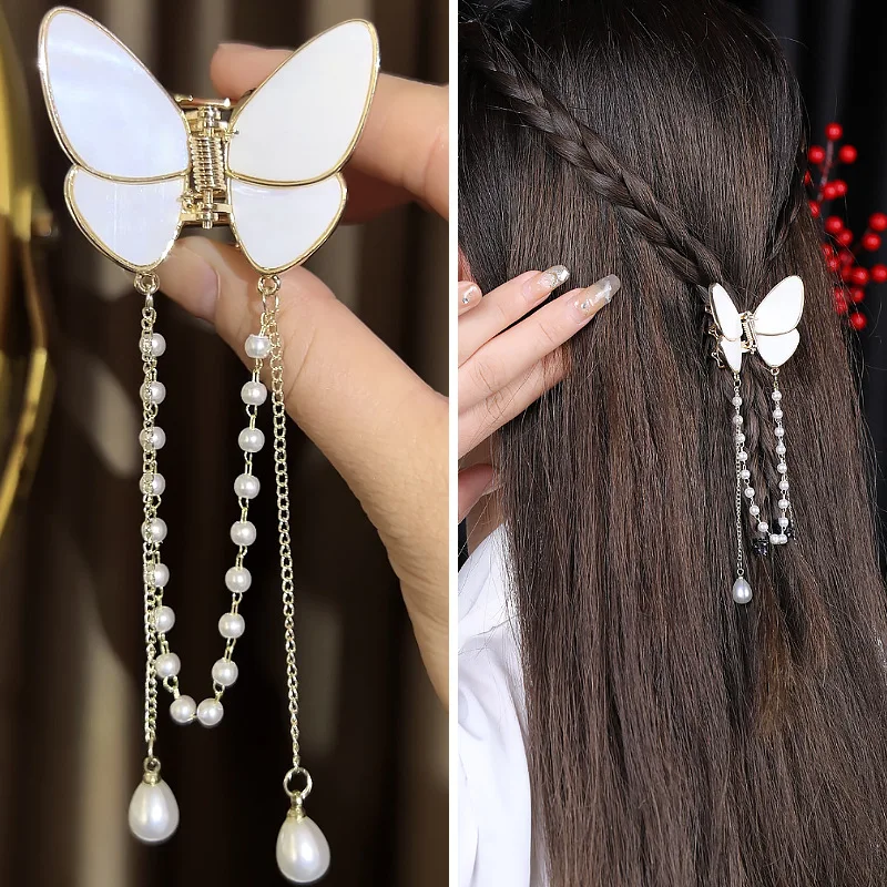 

LEVAO 2022 Fairy Butterfly Alloy Hair Clips For Women Girls Tassel Pearl Hair Clip Claw Clamps Back Of Head Hair Accessories