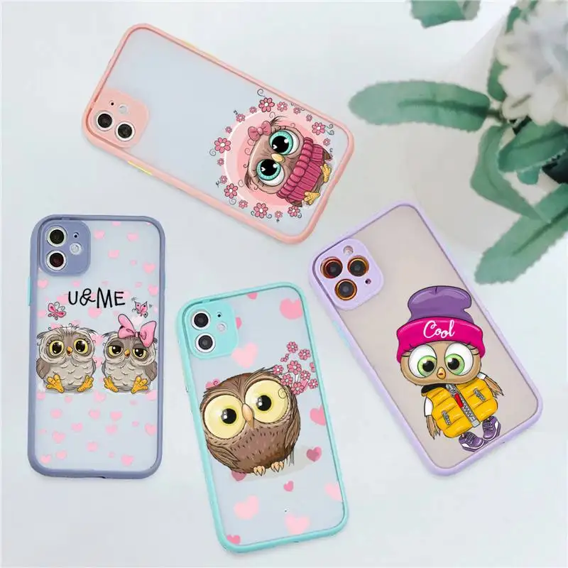 

Owl Phone Case for iPhone X XR XS 7 8 Plus 11 12 13 pro MAX 13mini Translucent Matte Case