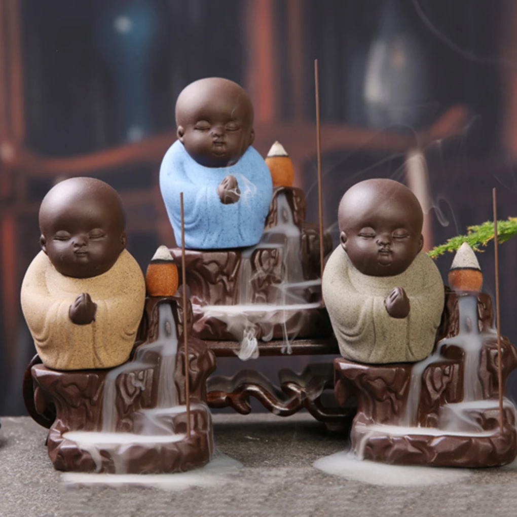 Incense Burner Backflow Tower Cones Sticks Holder Ceramic Porcelain Buddha Monk Ash Catcher images - 6