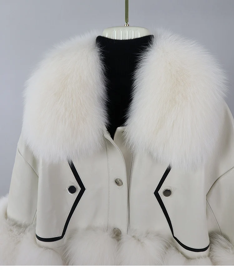 FURYOUME Winter Real Leather Jacket Women Genuine Sheepskin Leather Jackets Real Fox Fur Coat Women Natural Fur Overcoat Fashion enlarge