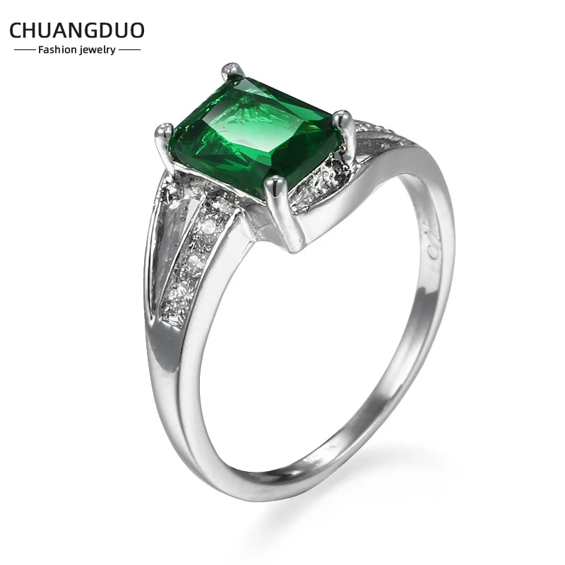 

Classic Fashion Genuine Silver Color Ring Purple&Green Square Zircon Crystal Wedding Ring Engagement For Women Fine Jewelry