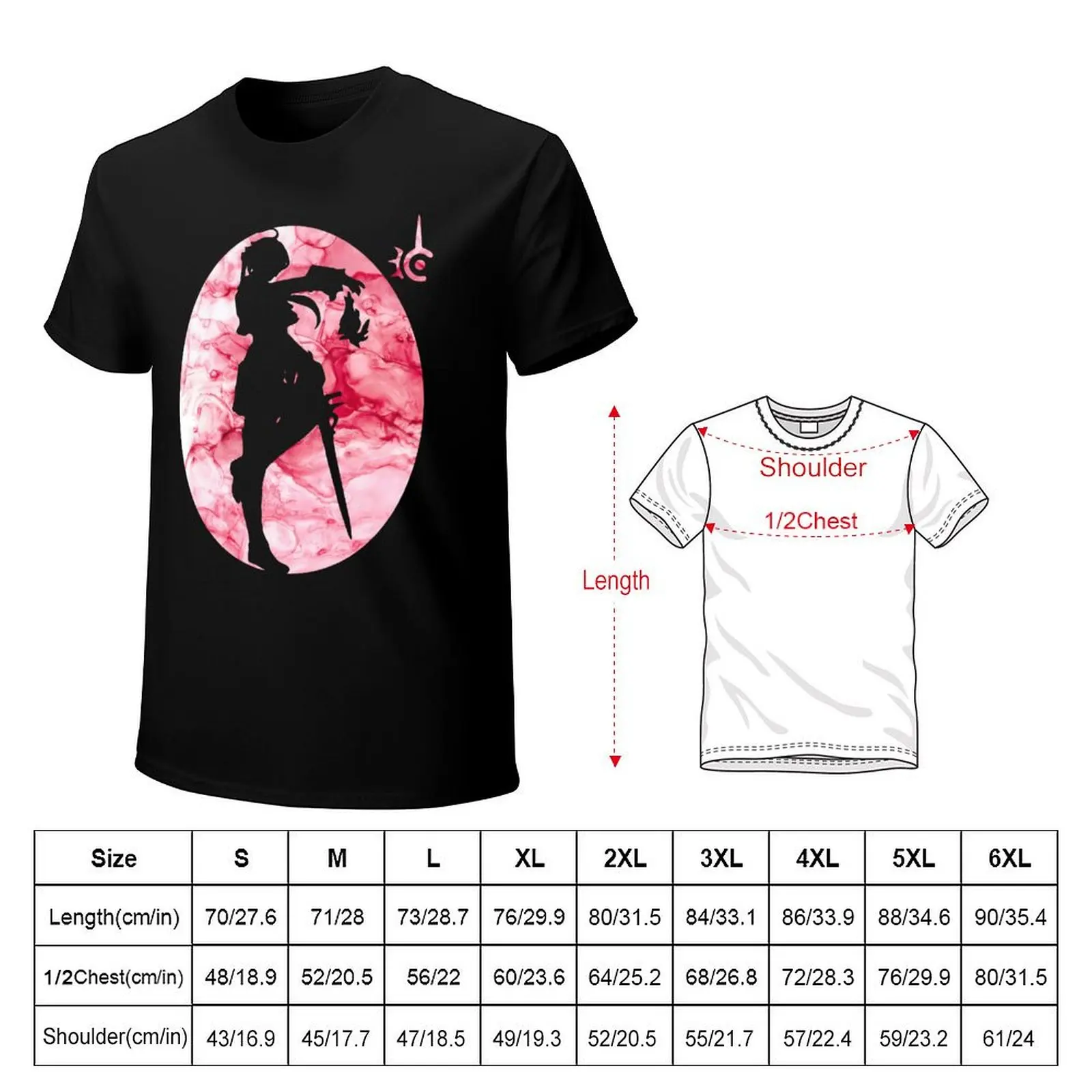 Фото Футболка FFXIV Alisae Red Mage Shadowbringers Silhouette, большого размера, с коротким рукавом. №2