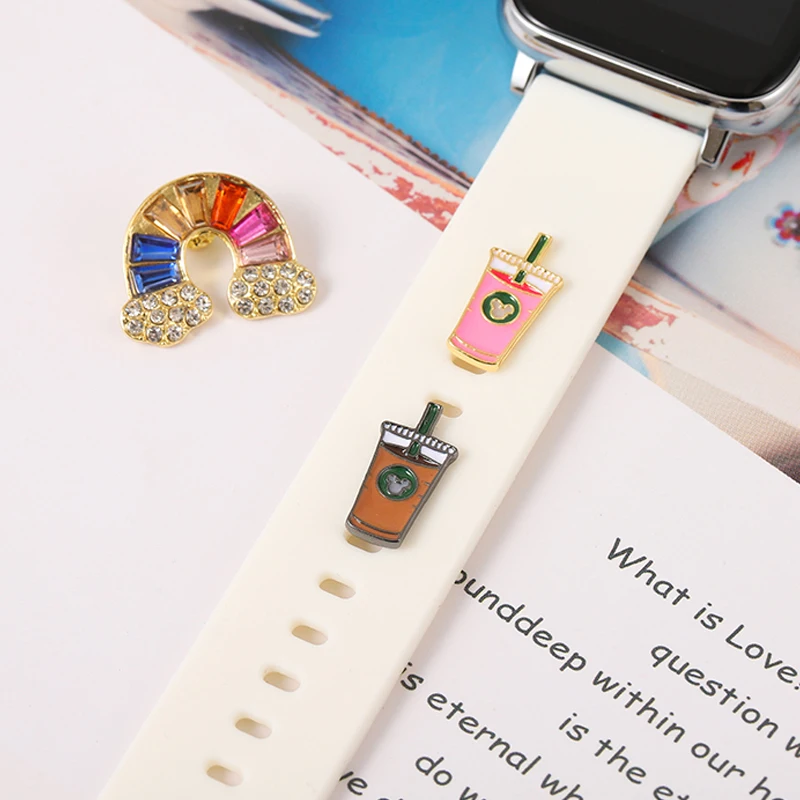 

Silicone Strap Charms for Apple Watchband Colorful Nail Pendent Jewelry for Iwatch Rainbow Cup Cartoon Cute Bracelet Nails Charm