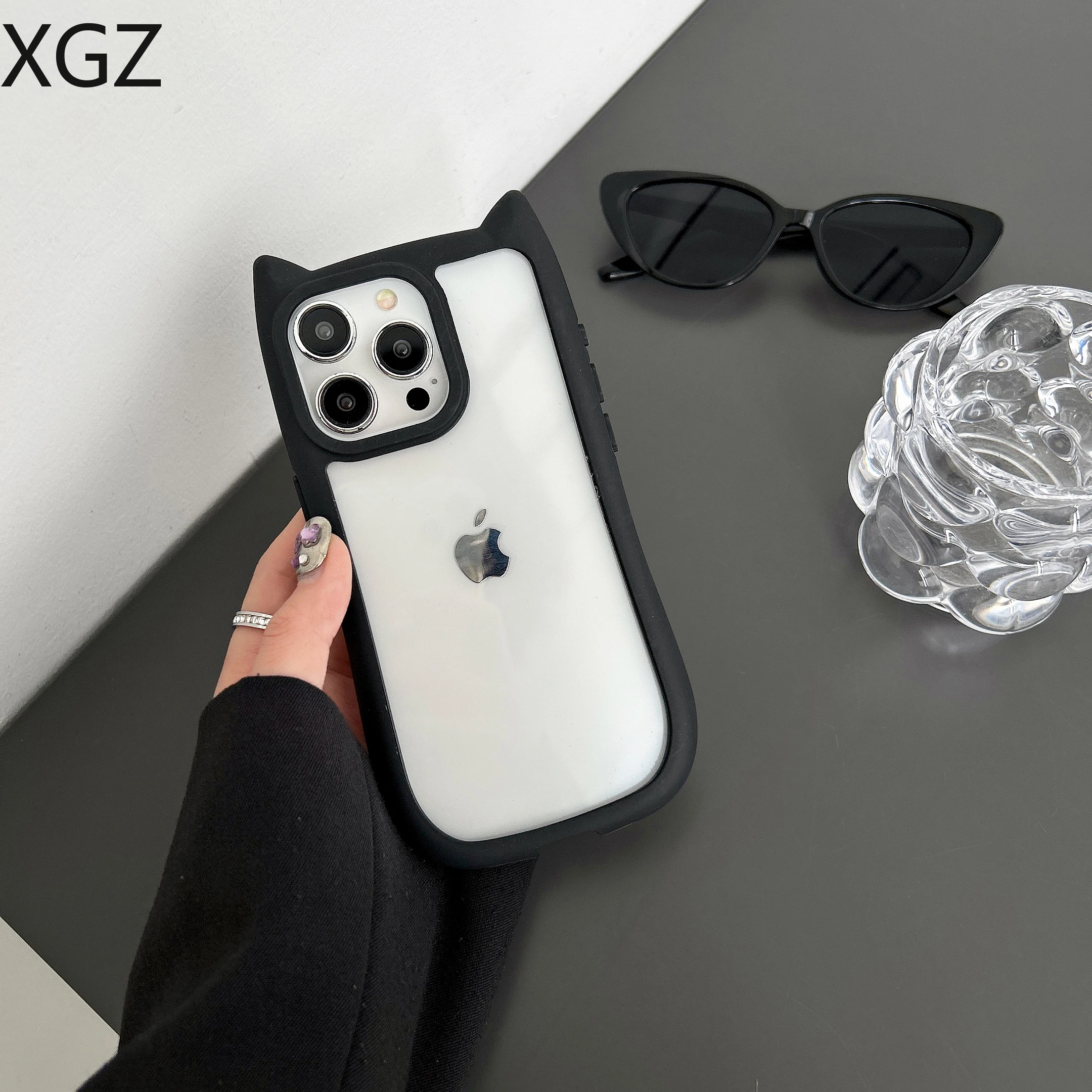 Чехол для телефона с милыми кошачьими ушками iPhone 16 15 14 1312 11 Pro Max Plus XR XS X SE3 мягкая