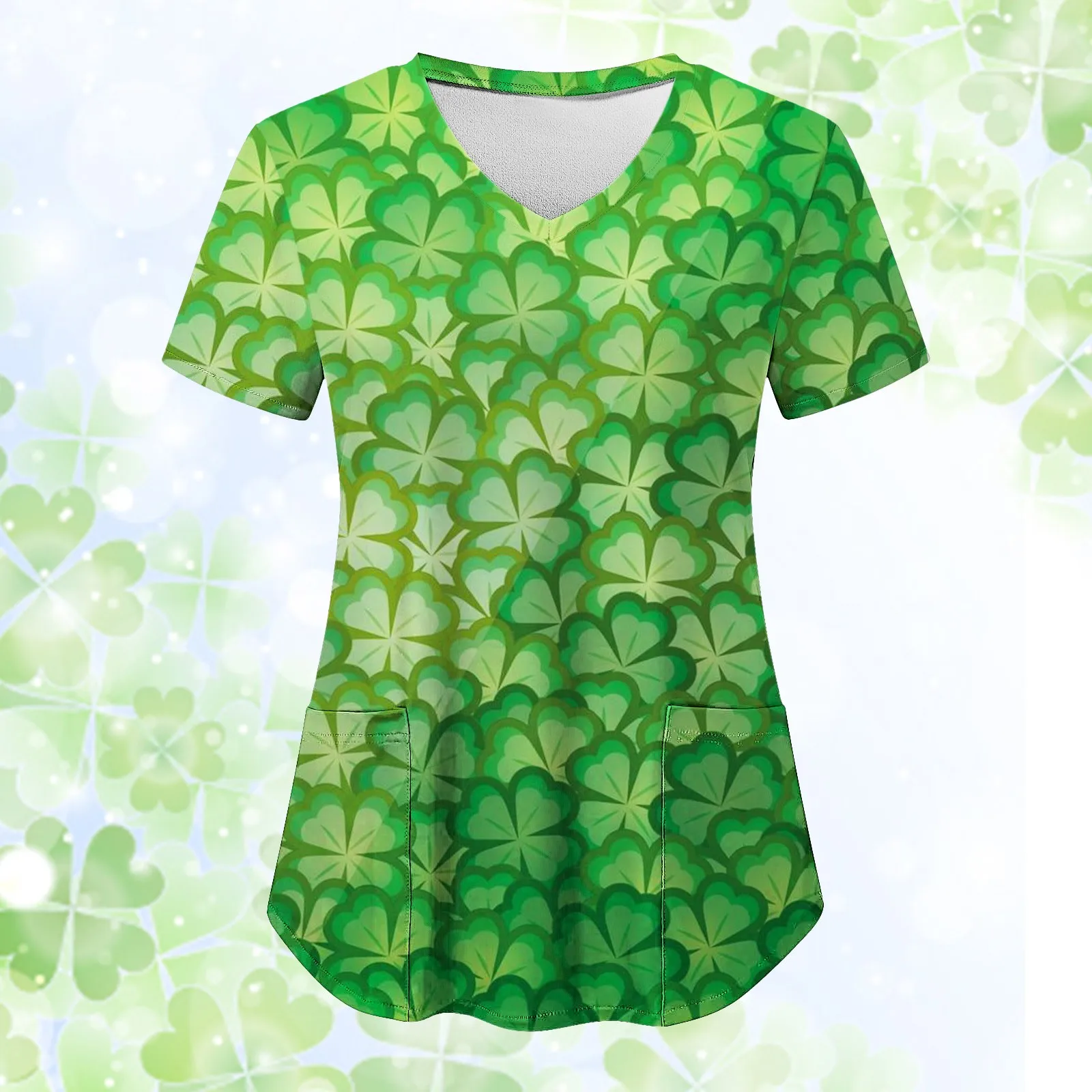 

Ladies Casual Christmas Print Short Sleeve Pocket Loose Caring Workwear Womens Summer Shirt Workout Shirts Women