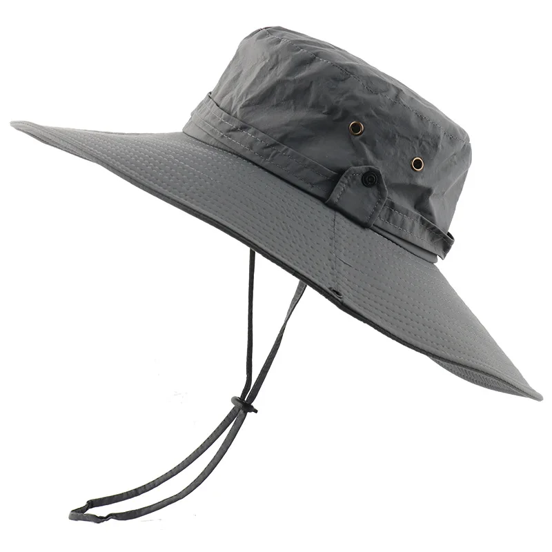 

Summer UPF 50+ Fisherman Sun Hat Wide Brim Beach Panama With Chin Strap Boonie Cap Unisex Outdoor Hiking Waterproof Bucket Hats