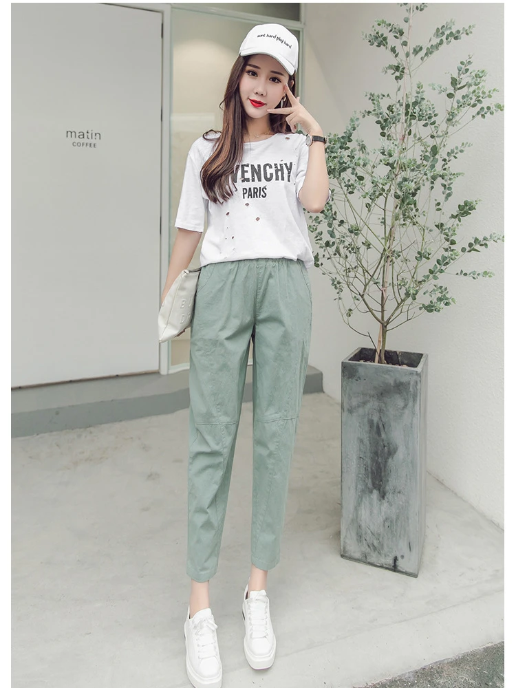 

New Autumn Thin Nine Points Solid Color Womens Loose Pantskorean Style Leisure Harlan Sweatpants Women High Waisted Pants