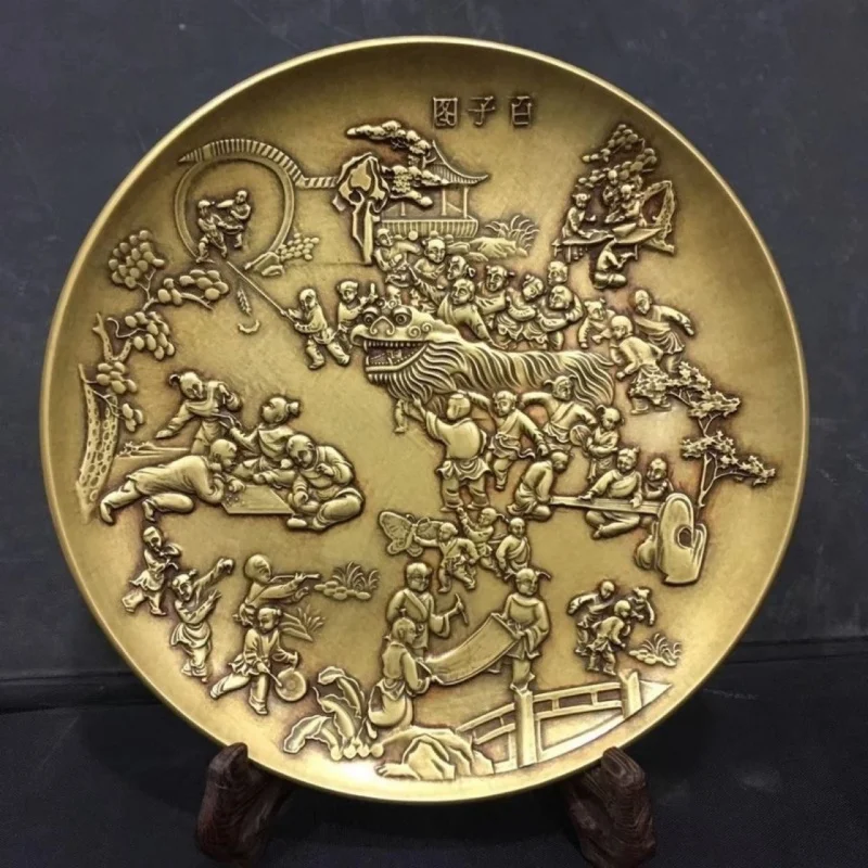 Antique Bronze Collection Pure Copper Snuff Bottles with Pictures inside Platter Plate Decoration Home