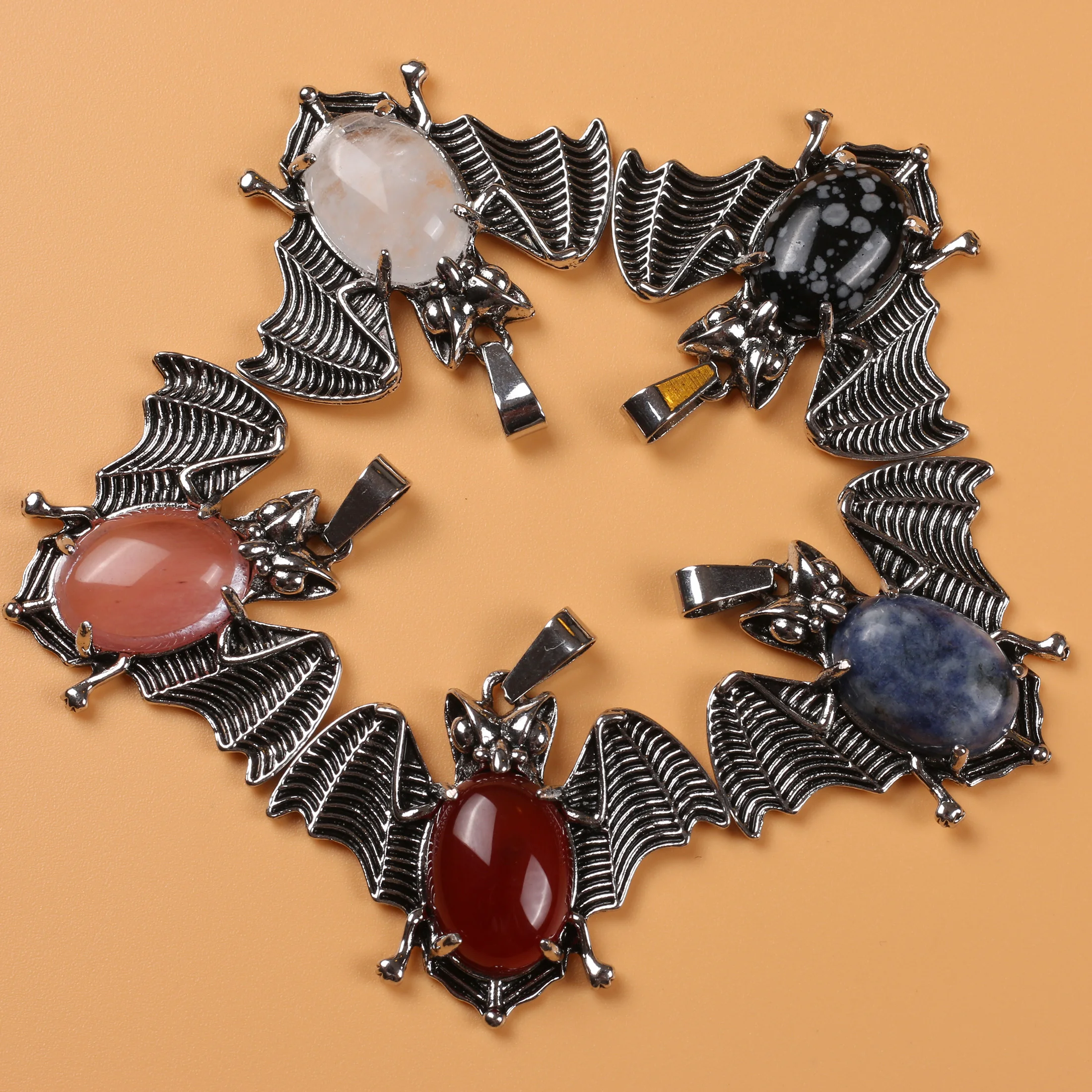Бижутерия летучая мышь из натурального камня в стиле ретро металлическая рамка