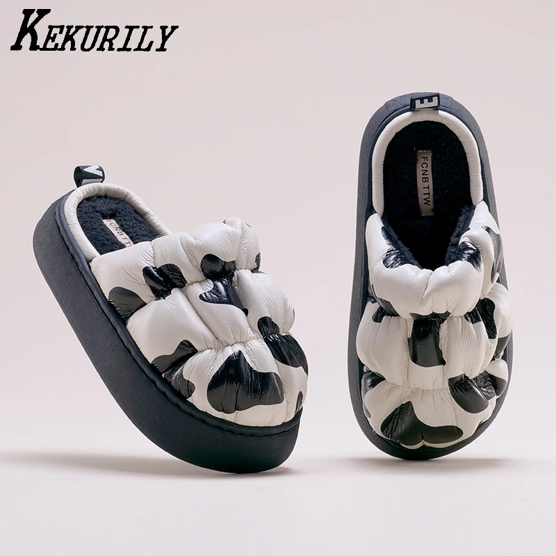 

Autumn Winter Platform Mules Women Shoes Furry Slides Thick Bottom Shoes Round Toe Home Slippers Mixed Color Casual Loafers