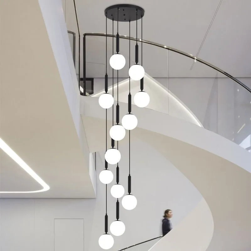 

Nordic Staircase Long Pendant Lamps Modern Simple Villa Hotel Hall Personalized Restaurant Rotary Glass Ball Hanging Lights
