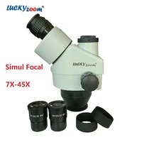 professional 7x 45x simul focal microscope head continuous zoom trinocular stereo microscopio 2 connections camera mount