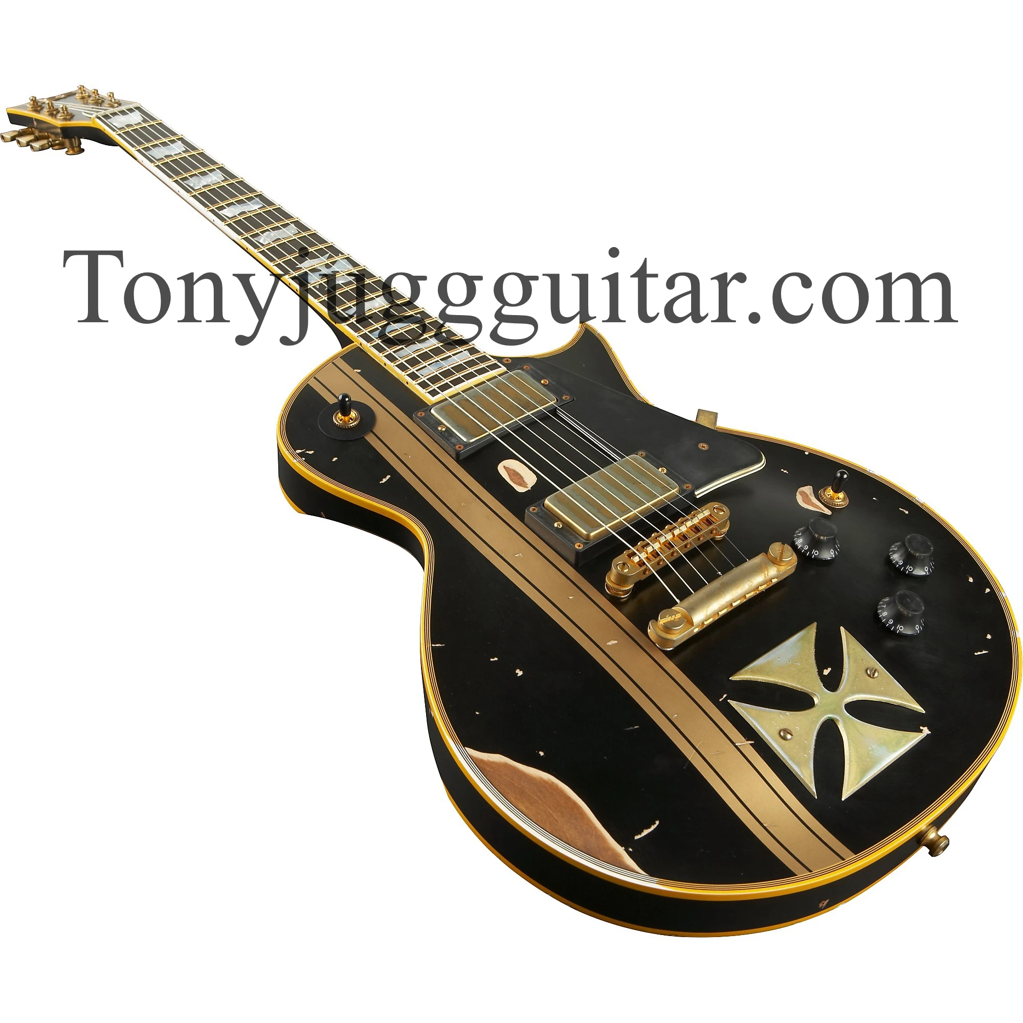 

Metallic James Hetfield Iron Cross Classic Relic Black & Yellow Electric Guitar Gold Hardware, Black Pickguard