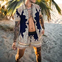2022 new men sets print lapel short sleeve casual shirtbeach shorts 2 piece summer holiday hawaiian suits streetwear men s 3xl