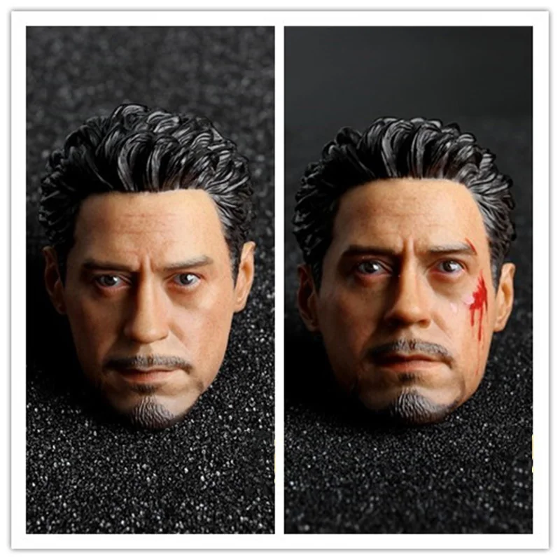 

1/6 Scale Male Soldier Head Carving Tony Robert Downey Jr. Head Sculpture Fit 12'' Action Figure Body Model