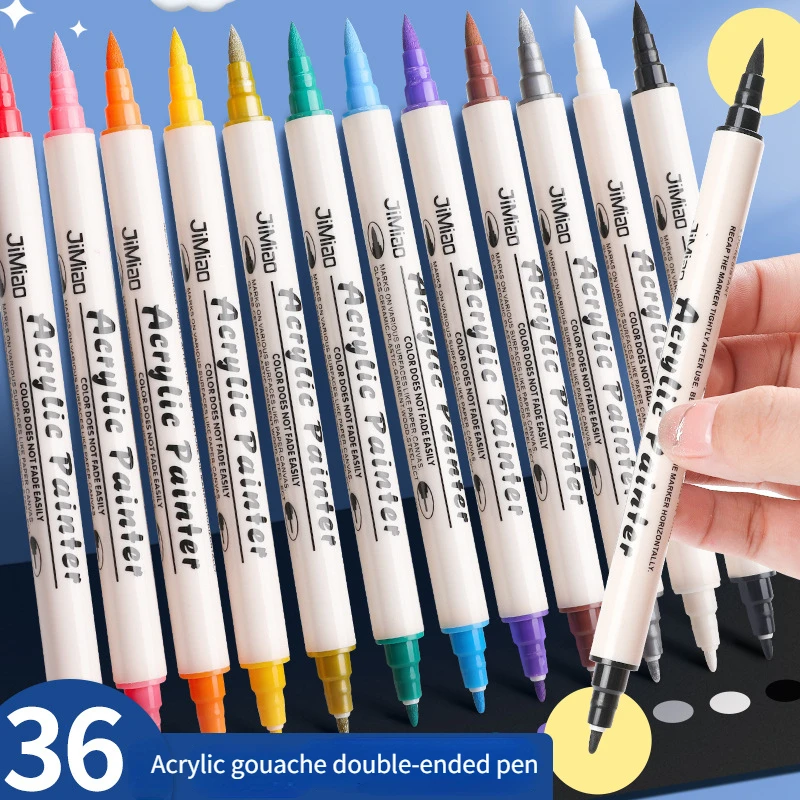 12/24/36 Color Double-headed Acrylic Marker Pen Set for Students DIY Hand-painted Ceramic Fun Graffiti Waterproof Soft Brush