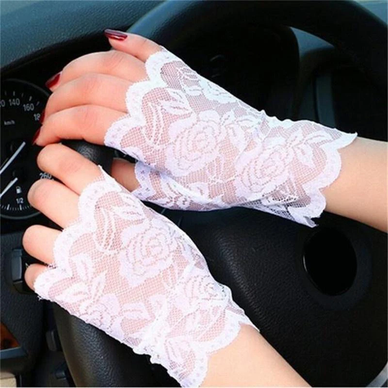 

Fashion Lace Flower Fingerless Bride Gloves Elegant Stretch Fishnet Sexy Transparent Mittens Sunscreen Party Weeding Accessories