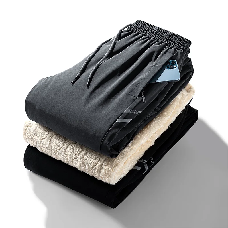 

Winter Pants Men Warm Velvet Pants Thick Sweatpants Casual Drawstring Trousers Men Fleece Outdoor Pants Fur High Quality 215