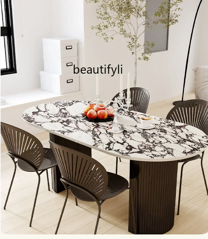 Обеденный стол из французского мрамора Calacatta фиолетовая тарелка в виде камня