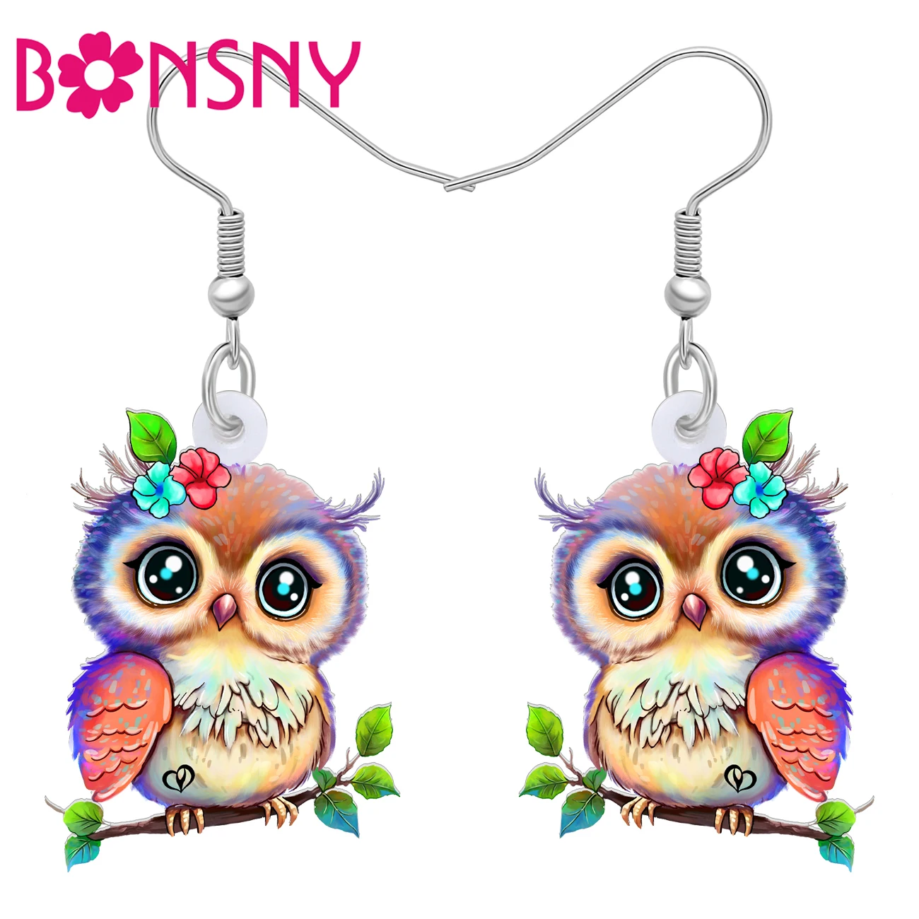 Bonsny Акриловые Красочные весенние цветы серьги в виде совы милые птицы Висячие