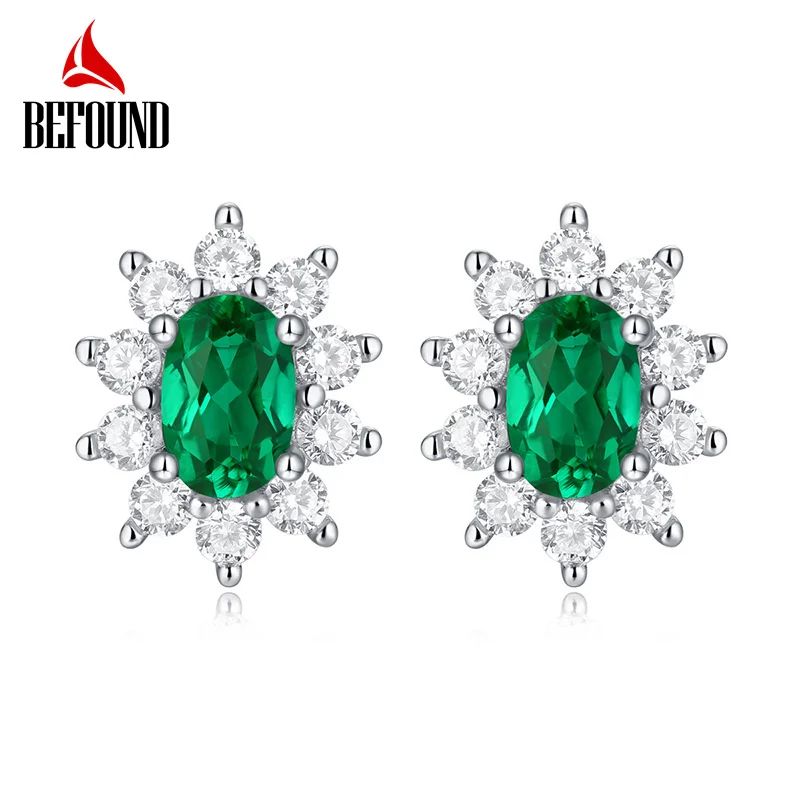 

1ct Oval Lab Grown Emerald Earrings 925 Silver Shining Flower Womens Stud Earrings May Birthstone Fine Jewelry Birthday Gift