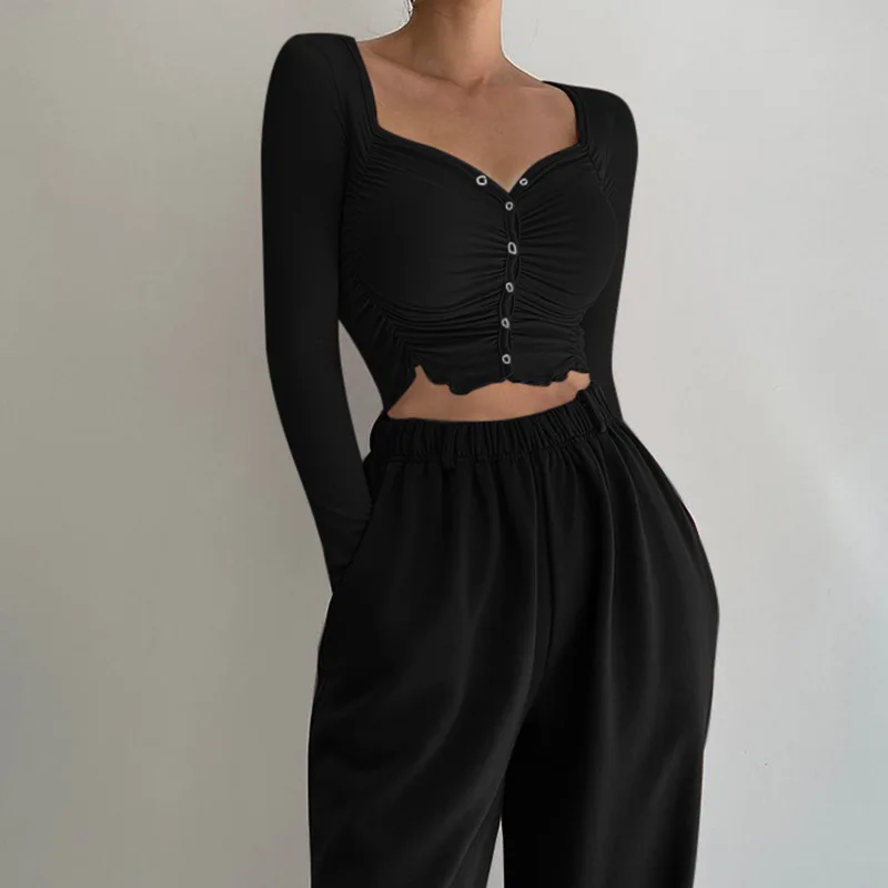 

Сексуальный персиковый Топ Спайс для девушек с воротником плиссированный с длинным рукавом Женский приталенный супер короткий жилет с дер...