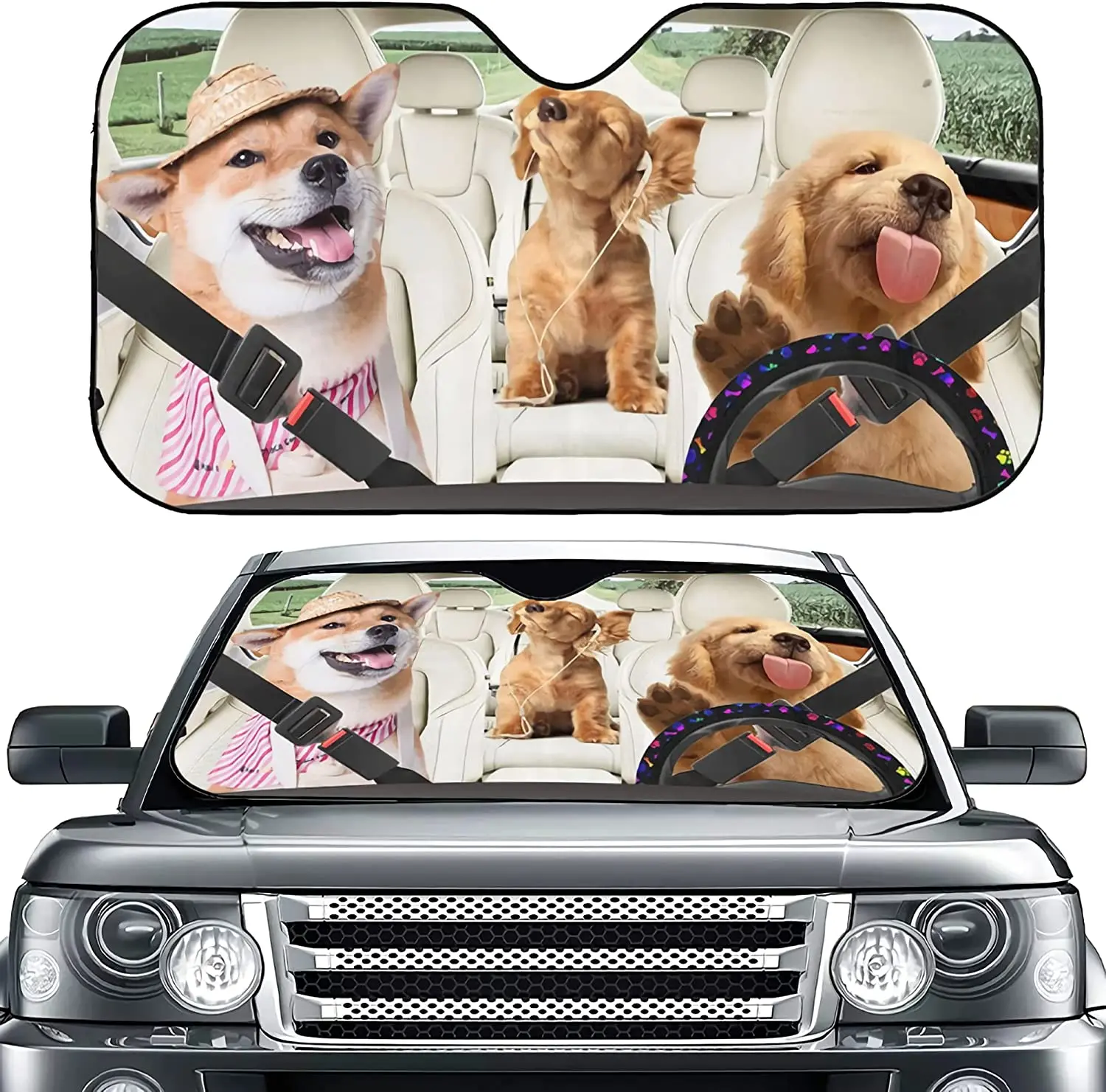 

Dog Windshield Sun Shade Funny Animal Foldable Car Sun Shade Reflective for Most Cars SUV