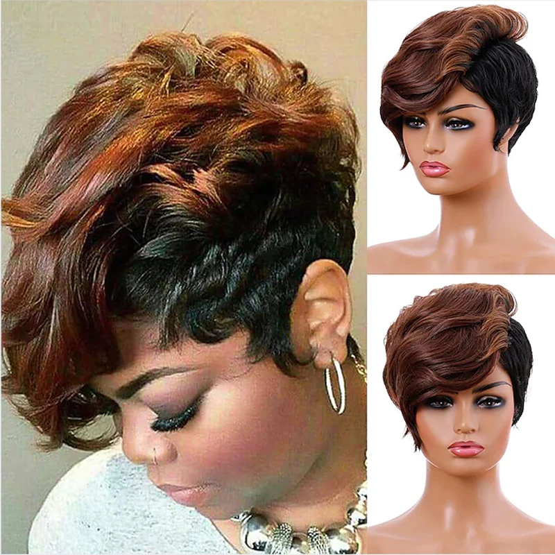 HAIRJOY Synthetic Hair Burgundy Brown Short Straight  Wigs for Black Women