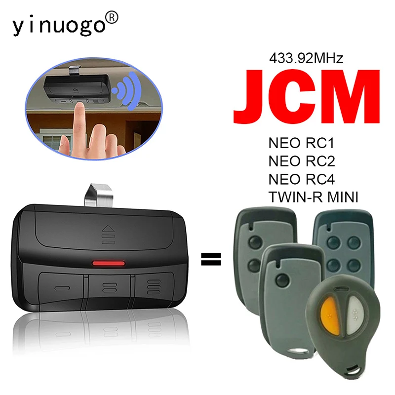 

Compatible With JCM NEO RC1 RC2 RC4 TWIN-R MINI Garage Door Control 433.92MHz Rolling Code Garage Door Opener JCM Remote Control