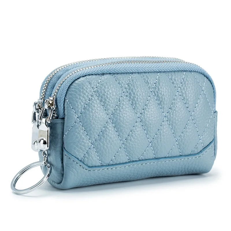 

Genuine Leather Coin Purse Women's Double Zip Large Capacity Key Lipstick Storage Short Mini Portable Clutch Wallet Card Holder