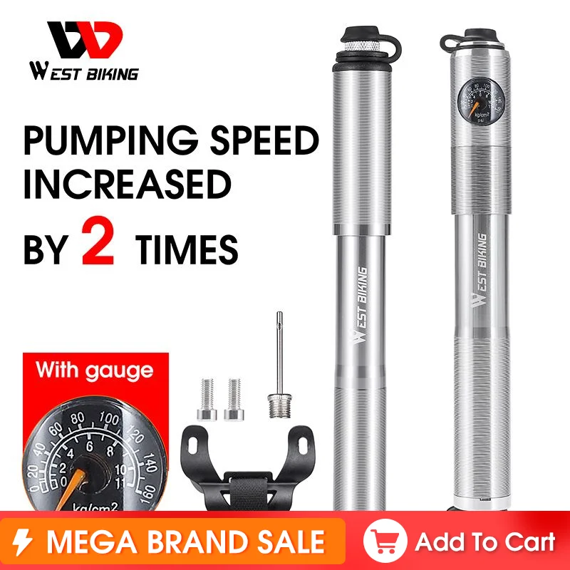 WEST BIKING Bicycle Pump Mini Hand Air Pump Pressure Gauge C