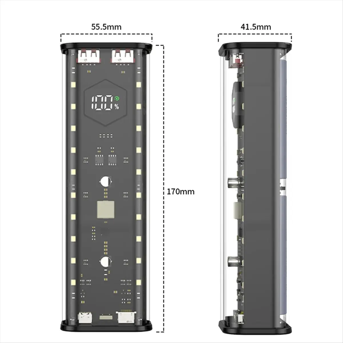 Фото Корпус для повербанка ABGN 21700 DIY, поддерживает 4 аккумулятора 21700, PD20W, с LED-экраном, прозрачный, для хранения батарей, модель B №5
