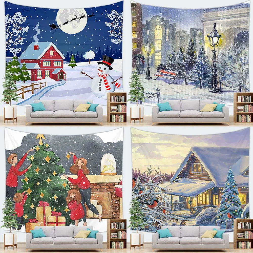 

Merry Christmas Christmas tree decoration printed pattern tapestry home living room bedroom decoration wall hanging tapestry