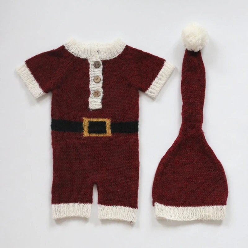 

2 Pcs Newborn Photography Props Crochet Outfit Baby Romper Hat Set Infants Photo Cap Jumpsuit Bodysuit 40JC