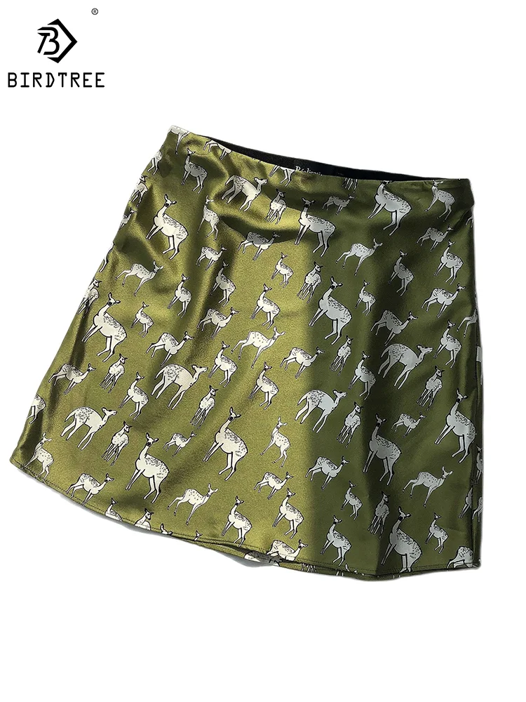 

Birdtree, 20 мм, 89.6% шелк, 10.4% спандекс, Женская юбка в стиле хип-хоп, светильник, роскошная Короткая мини-юбка с принтом «лесной дух» и «олень», B37446QM