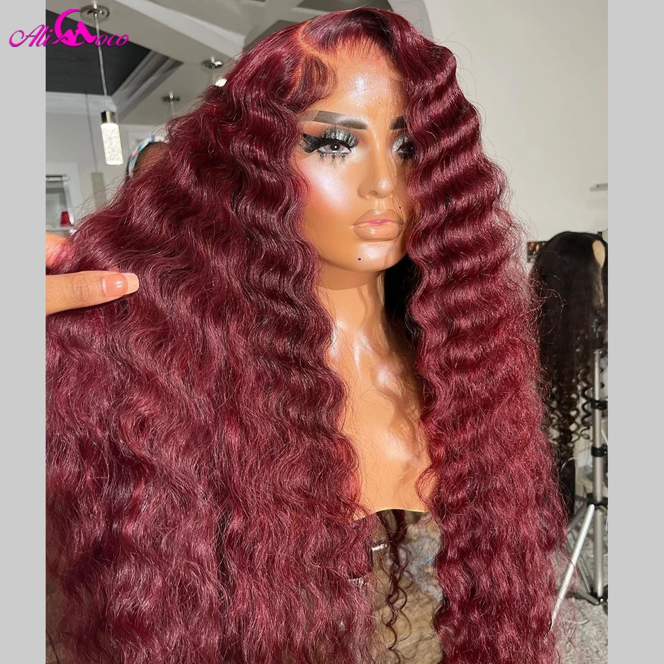 

99j Loose Deep Lace Front Human Hair Wig For Woman 13x4 Lace Frontal Loose Deep Wig Red Human Hair Deep Wave Wig Ali Coco Wig