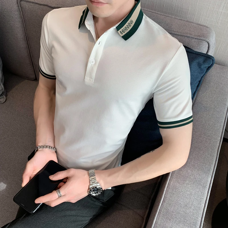 

2022 Summer Lapel Polo Shirts Men Short Sleeve Business Social Polo Shirts Casual Slim Office Tee Tops Streetwear Men Clothing