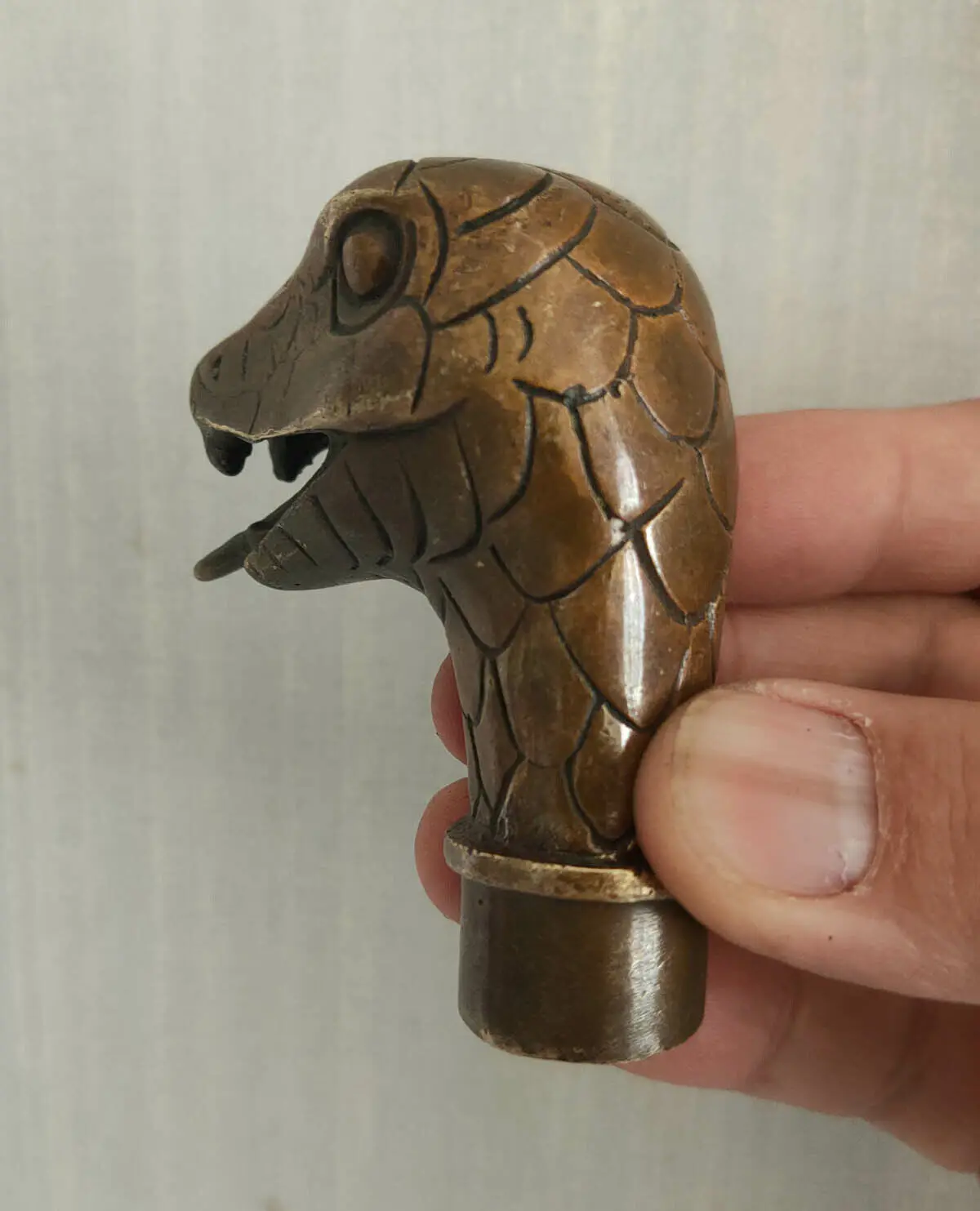 Victorian Old Bronze Cane Hand Carved snake statue Walking Stick Head