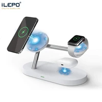 ilepo 15w 3 in 1 qi fast charging station magnetic wireless charger for iphone 12 pro max airpods pro apple watch charger dock